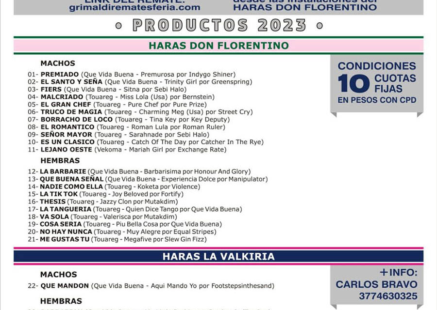REMATE HARAS DON FLORENTINO Y LAS VALKIRIA