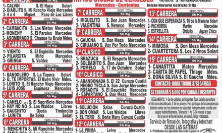 Cronograma de carreras para este domingo venidero en el Hipico ciudad de MERCEDES